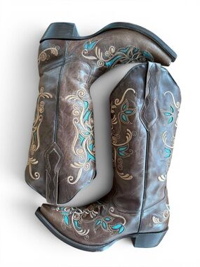 Black Star COSTILLA BROWN/TURQUOISE Leather Western Boots